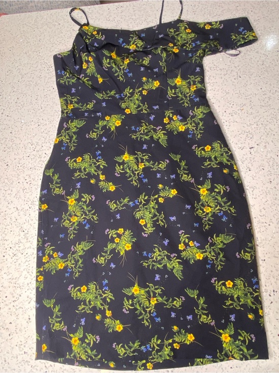 Laundry By Shelli Segal Dresses & Skirts - Floral Off-Shoulder Bodycon Dress - Black with Yellow & Green Print